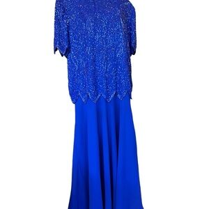 BRILLIANTE by J.A. Sequin Beaded Royal Blue Formal Dress